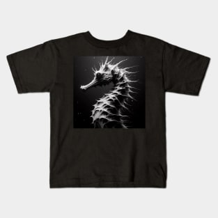 Monochromatic Outline Hippocampus Seahorse Underwater Portrait Kids T-Shirt